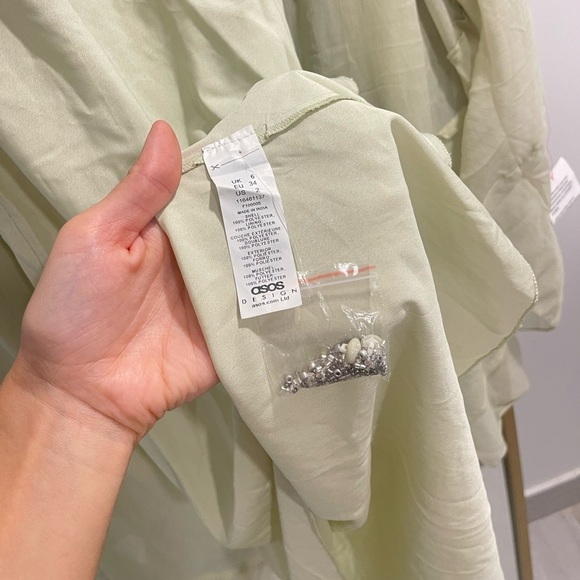 ASOS DESIGN RUFFLE MIDI DRESS WITH FLORAL EMBELLISHMENT DETAILS GREEN Size US 2 - Picture 11 of 11